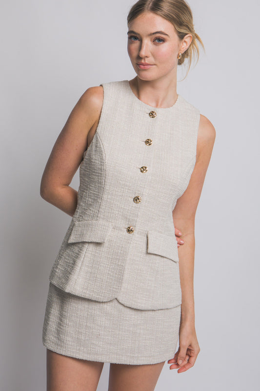 Golden Button Mini Dress