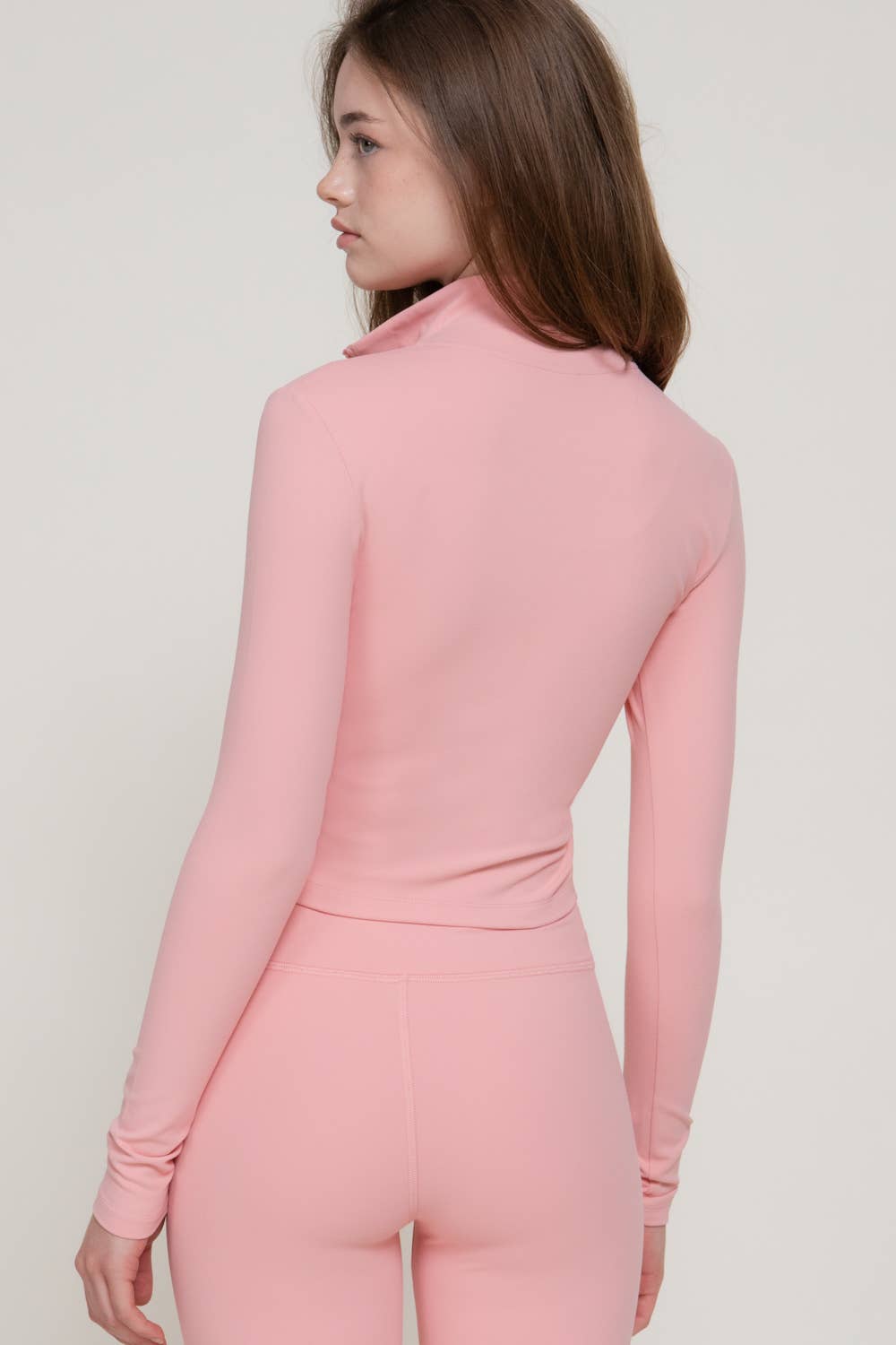 Long Sleeve Mock Neck Zip-Up Workout Jacket Blush